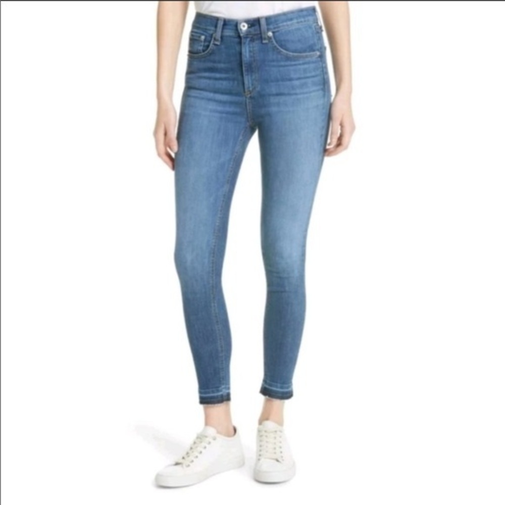 - Rag & bone 24 raw hem skinny ankle crop jeans